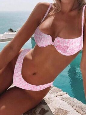 Pink Floral Underwire Bikini Set - Women Swim